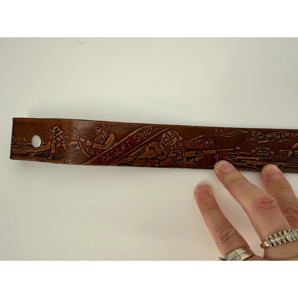 VTG Desert Storm Leather Belt 1990‎ USA Cowhide 6033 Miles Baghdad